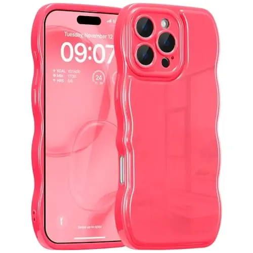 FABSPARK for iPhone 15 Pro Case, Soft Wave Design Wavy Frame,Hot Pink | Simple Wave Design Wavy Frame Soft Silicone Aesthetic Case for iPhone 15 Pro,Hot Pink 