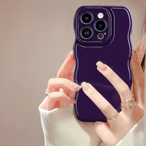 FABSPARK Phone Case for iPhone 15 Pro Case,Simple Wave Design Wavy Frame Soft Silicone Aesthetic for iPhone 15 Pro,Deep Purple - 1