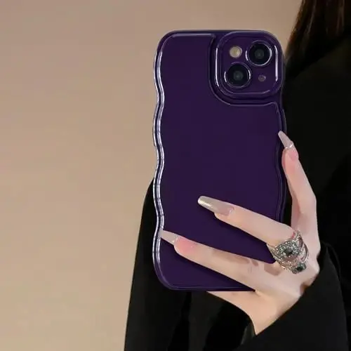 FABSPARK Phone Case for iPhone 15 Pro Case,Simple Wave Design Wavy Frame Soft Silicone Aesthetic for iPhone 15 Pro,Deep Purple - 2