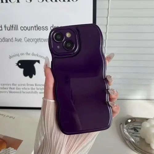 FABSPARK Phone Case for iPhone 15 Pro Case,Simple Wave Design Wavy Frame Soft Silicone Aesthetic for iPhone 15 Pro,Deep Purple - 3