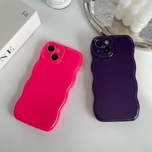 FABSPARK Phone Case for iPhone 15 Pro Case,Simple Wave Design Wavy Frame Soft Silicone Aesthetic for iPhone 15 Pro,Deep Purple - 5