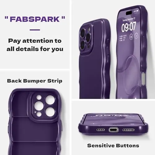 FABSPARK for iPhone 15 Pro Case, Soft Wave Design Wavy Frame,Deep Purple | Simple Wave Design Wavy Frame Soft Silicone Aesthetic Case for iPhone 15 Pro,Deep Purple - FABSPARK (1)