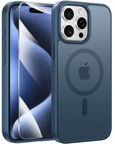 FNTCASE for iPhone 15 Pro Case: [Compatible with Magsafe] Translucent Matte Magnetic Phone Cover - Military Grade Drop Protection Shockproof Protective Cases - Blue 