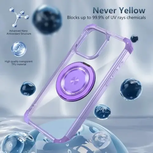 IYTRRYH for iPhone 15 Pro Case Magnetic Compatible with MagSafe Wireless Charging,with 2 Screen Protectors,for iPhone 15 Pro Phone Case with Kickstand Ring,Military Grade Protection Shockproof Purple - 6