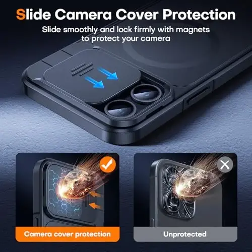 L K for iPhone 15 Pro Case with Kickstand, Upgraded [Slide Camera Cover], Heavy Duty Magnetic Phone Case, Compatible with MagSafe, Military-Grade Drop Protection, Black, 6.1