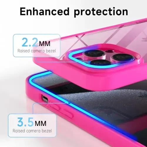 LoeoeL for iPhone 15 Pro Case Clear, Transparent Hybrid 15 Pro Phone Case [Hard Plastic & Soft Silicone Bumper] Acrylic Non Yellowing Thin Slim Protective Cover for Women, Neon Hot Pink - 10