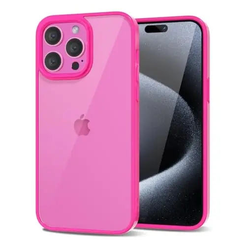 LoeoeL for iPhone 15 Pro Case Clear, Transparent Hybrid 15 Pro Phone Case [Hard Plastic & Soft Silicone Bumper] Acrylic Non Yellowing Thin Slim Protective Cover for Women, Neon Hot Pink - LOEOEL