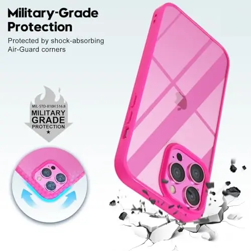 LoeoeL for iPhone 15 Pro Case Clear, Transparent Hybrid 15 Pro Phone Case [Hard Plastic & Soft Silicone Bumper] Acrylic Non Yellowing Thin Slim Protective Cover for Women, Neon Hot Pink - 5