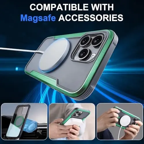 Tigowos for iPhone 15 Pro Case Fits MagSafe Heavy Duty Rugged Slim Matte Feeling Back, Shockproof Military-Grade Protection, Magnetic Phone Case for 15 pro Case, Metal Matte Green - 5