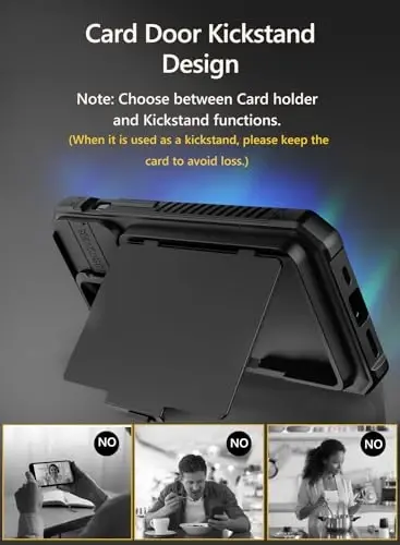 Vihibii for iPhone 15 Pro Case with Card Holder (4 Cards) & Slide Camera Cover & Kickstand, Shockproof Rugged Hard Back & TPU Soft Edge Wallet Phone Case for iPhone 15 Pro 5G 6.1