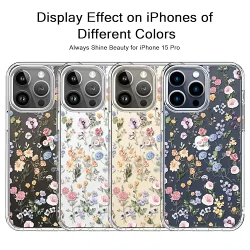 bicol Compatible with iPhone 15 Pro Case, Crystal Acrylic Clear with Fashionable Pattern Designs for Girls Women, Slim Fit Shockproof Protective Phone Cover 6.1 inch,Blooming Wildflower - 5