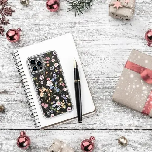 bicol Compatible with iPhone 15 Pro Case, Crystal Acrylic Clear with Fashionable Pattern Designs for Girls Women, Slim Fit Shockproof Protective Phone Cover 6.1 inch,Blooming Wildflower - 6