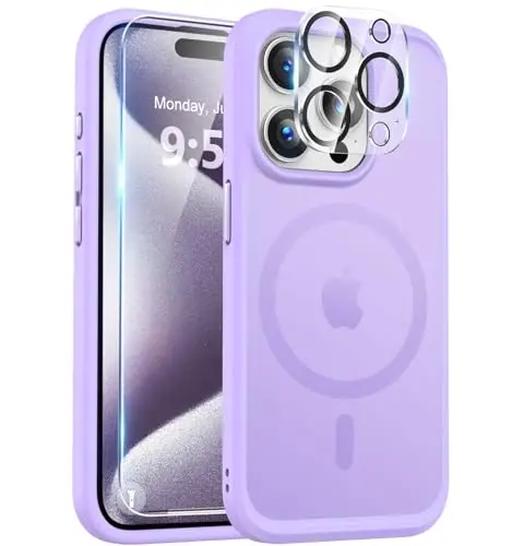 BossKiss Compatible with iPhone 15 Pro Case, [Compatible with Magsafe] [Screen+Camera Protector] Magnetic Translucent Matte Women Men Girl Protective Cover for iPhone 15 Pro 6.1