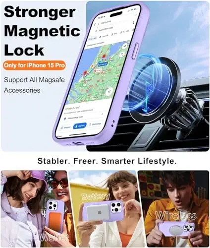 iPhone 15 Pro Kılıfı ile Uyumlu BossKiss, [Magsafe ile Uyumlu] [Ekran+Kamera Koruyucu] Manyetik Yarı Saydam Mat Kadın Erkek Kız Koruyucu Kapak iPhone 15 Pro 6.1