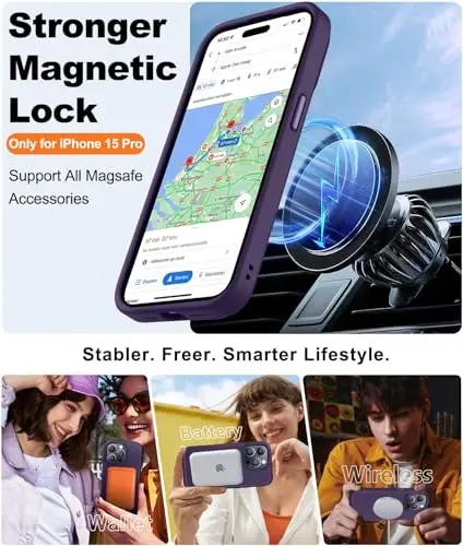 BossKiss Compatible with iPhone 15 Pro Case, [Compatible with Magsafe] [Screen+Camera Protector] Magnetic Translucent Matte Women Men Girl Protective Cover for iPhone 15 Pro 6.1