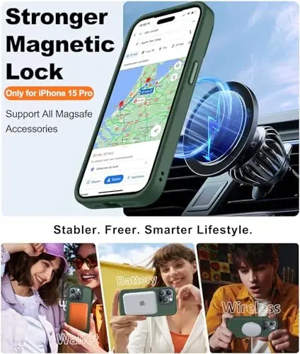 iPhone 15 Pro Kılıfı ile Uyumlu BossKiss, [Magsafe ile Uyumlu] [Ekran+Kamera Koruyucu] Manyetik Yarı Saydam Mat Kadın Erkek Kız Koruyucu Kapak iPhone 15 Pro 6.1