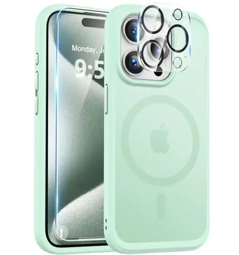 iPhone 15 Pro Kılıfı ile Uyumlu BossKiss, [Magsafe ile Uyumlu] [Ekran+Kamera Koruyucu] Manyetik Yarı Saydam Mat Kadın Erkek Kız Koruyucu Kapak iPhone 15 Pro 6.1