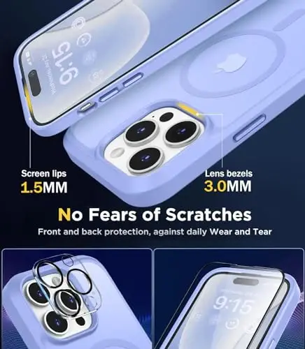 BossKiss Compatible with iPhone 15 Pro Case, [Compatible with Magsafe] [Screen+Camera Protector] Magnetic Translucent Matte Women Men Girl Protective Cover for iPhone 15 Pro 6.1