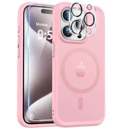 BossKiss Compatible with iPhone 15 Pro Case, [Compatible with Magsafe] [Screen+Camera Protector] Magnetic Translucent Matte Women Men Girl Protective Cover for iPhone 15 Pro 6.1