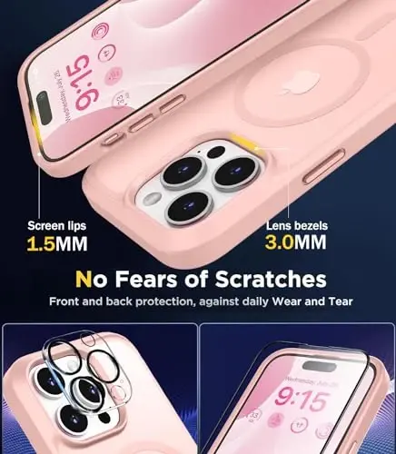 BossKiss Compatible with iPhone 15 Pro Case, [Compatible with Magsafe] [Screen+Camera Protector] Magnetic Translucent Matte Women Men Girl Protective Cover for iPhone 15 Pro 6.1