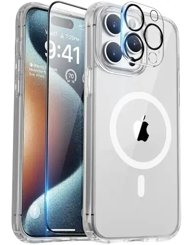 BossKiss Compatible with iPhone 15 Pro Case, [Compatible with Magsafe] [Screen+Camera Protector] Magnetic Translucent Matte Women Men Girl Protective Cover for iPhone 15 Pro 6.1
