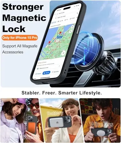 iPhone 15 Pro Kılıfı ile Uyumlu BossKiss, [Magsafe ile Uyumlu] [Ekran+Kamera Koruyucu] Manyetik Yarı Saydam Mat Kadın Erkek Kız Koruyucu Kılıf iPhone 15 Pro 6.1