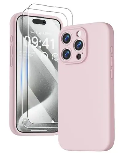 GOODVISH Compatible with iPhone 15 Pro Case, Silicone Upgraded [Enhanced Camera Protection] Phone Case with [2 Screen Protectors], Soft Anti-Scratch Microfiber Lining Inside, 6.1 inch, Sand Pink - GOODVISH