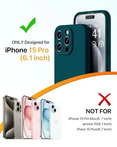GOODVISH Compatible with iPhone 15 Pro Case, Silicone Upgraded [Enhanced Camera Protection] Phone Case with [2 Screen Protectors], Soft Anti-Scratch Microfiber Lining Inside, 6.1 inch, Dark Green - 2