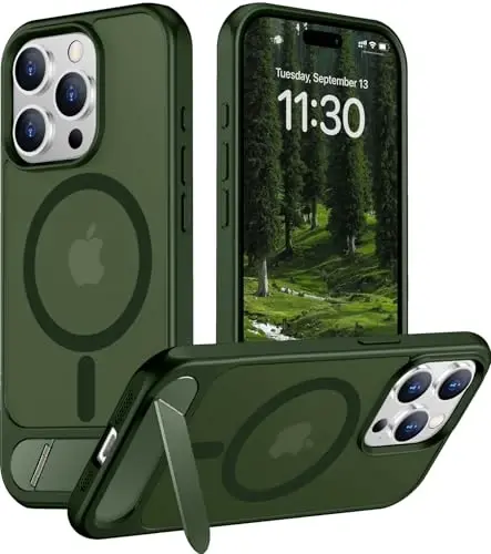 Temdan Magnetic Compatible with iPhone 15 Pro Case, [Built-in Invisible Kickstand][Compatible with MagSafe][Military Grade Shockproof] Slim Translucent Matte Phone Case for iPhone 15 Pro 6.1