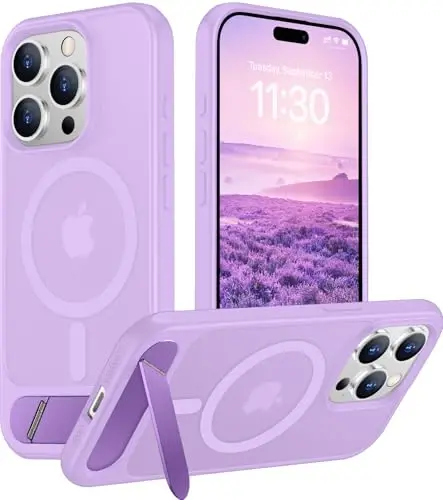Temdan Magnetic Compatible with iPhone 15 Pro Case, [Built-in Invisible Kickstand][Compatible with MagSafe][Military Grade Shockproof] Slim Translucent Matte Phone Case for iPhone 15 Pro 6.1
