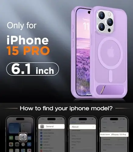 Temdan Magnetic Compatible with iPhone 15 Pro Case, [Built-in Invisible Kickstand][Compatible with MagSafe][Military Grade Shockproof] Slim Translucent Matte Phone Case for iPhone 15 Pro 6.1
