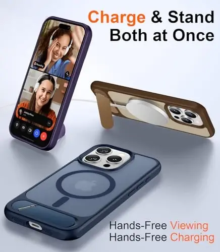 Temdan Magnetic Compatible with iPhone 15 Pro Case, [Built-in Invisible Kickstand][Compatible with MagSafe] [Military Grade Shockproof] Slim Translucent Matte Phone Case for iPhone 15 Pro 6.1