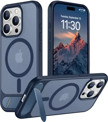 Temdan Magnetic Compatible with iPhone 15 Pro Case, [Built-in Invisible Kickstand][Compatible with MagSafe] [Military Grade Shockproof] Slim Translucent Matte Phone Case for iPhone 15 Pro 6.1