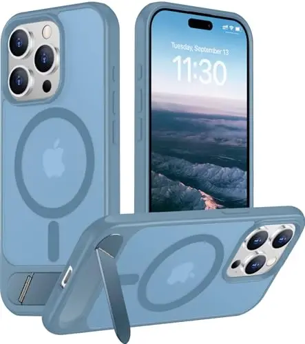 Temdan Magnetic Compatible with iPhone 15 Pro Case, [Built-in Invisible Kickstand][Compatible with MagSafe][Military Grade Shockproof] Slim Translucent Matte Phone Case for iPhone 15 Pro 6.1