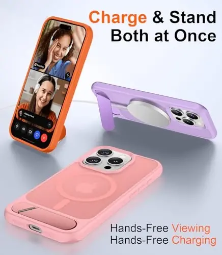 Temdan Magnetic Compatible with iPhone 15 Pro Case, [Built-in Invisible Kickstand][Compatible with MagSafe][Military Grade Shockproof] Slim Translucent Matte Phone Case for iPhone 15 Pro 6.1