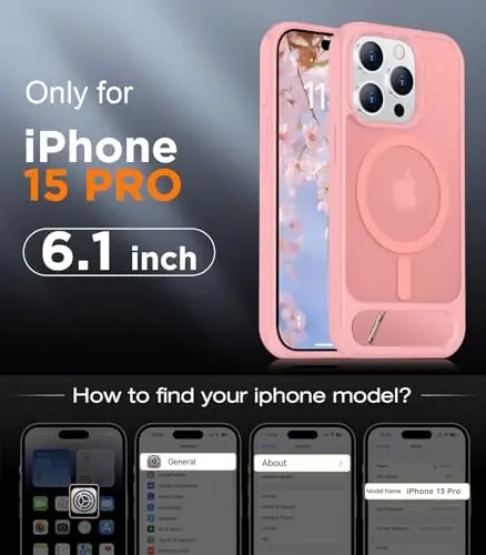 Temdan Magnetic Compatible with iPhone 15 Pro Case, [Built-in Invisible Kickstand][Compatible with MagSafe][Military Grade Shockproof] Slim Translucent Matte Phone Case for iPhone 15 Pro 6.1