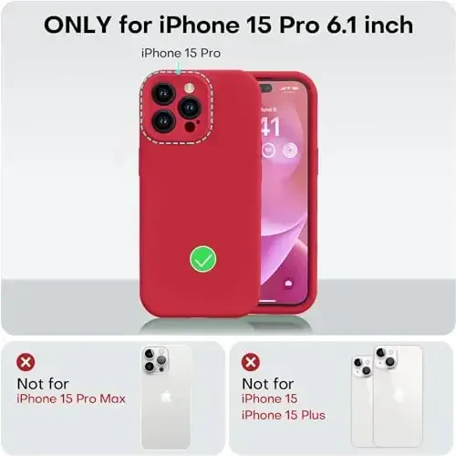 Vooii Compatible with iPhone 15 Pro Case, Upgrade Defender Liquid Silicone, [Enhanced Camera Protection] [Soft Anti-Scratch Microfiber Lining] Shockproof Phone Case iPhone 15 Pro 6.1 inch - Red - 5