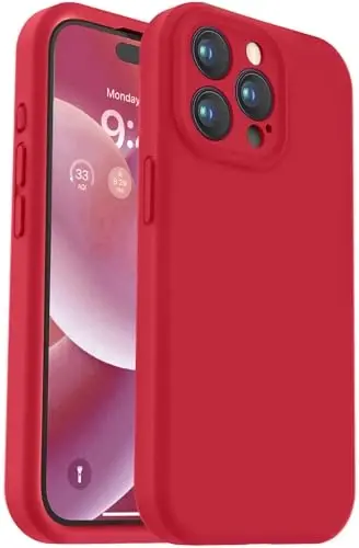 Vooii Compatible with iPhone 15 Pro Case, Upgrade Defender Liquid Silicone, [Enhanced Camera Protection] [Soft Anti-Scratch Microfiber Lining] Shockproof Phone Case iPhone 15 Pro 6.1 inch - Red - 1