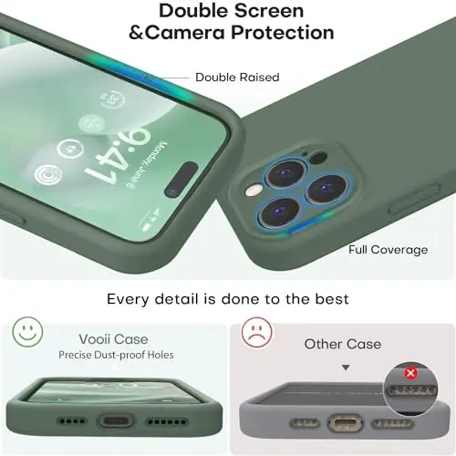 Vooii Compatible with iPhone 15 Pro Case, Upgrade Defender Liquid Silicone, [Enhanced Camera Protection] [Soft Anti-Scratch Microfiber Lining] Shockproof Phone Case iPhone 15 Pro 6.1 inch - Cypress - 3
