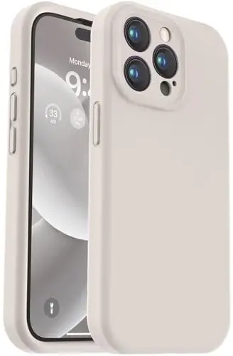 Vooii Compatible with iPhone 15 Pro Case, Upgrade Defender Liquid Silicone, [Enhanced Camera Protection] [Soft Anti-Scratch Microfiber Lining] Shockproof Phone Case iPhone 15 Pro 6.1 inch - Stone - 1