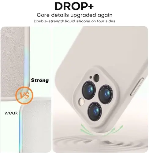 Vooii Compatible with iPhone 15 Pro Case, Upgrade Defender Liquid Silicone, [Enhanced Camera Protection] [Soft Anti-Scratch Microfiber Lining] Shockproof Phone Case iPhone 15 Pro 6.1 inch - Stone - 4