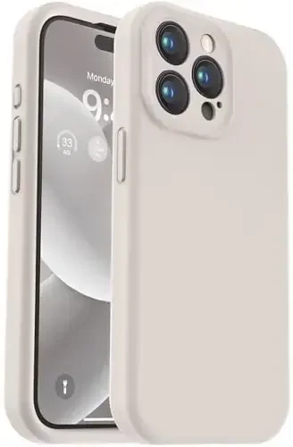 Vooii Compatible with iPhone 15 Pro Case, Upgrade Defender Liquid Silicone, [Enhanced Camera Protection] [Soft Anti-Scratch Microfiber Lining] Shockproof Phone Case iPhone 15 Pro 6.1 inch - Stone - VOOII