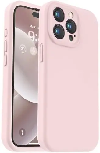 Vooii Compatible with iPhone 15 Pro Case, Upgrade Defender Liquid Silicone, [Enhanced Camera Protection] [Soft Anti-Scratch Microfiber Lining] Shockproof Phone Case iPhone 15 Pro 6.1 inch - Chalk Pink - VOOII