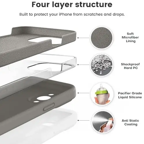 Vooii Compatible with iPhone 15 Pro Case, Upgrade Defender Liquid Silicone, [Enhanced Camera Protection] [Soft Anti-Scratch Microfiber Lining] Shockproof Phone Case iPhone 15 Pro - Natural Titanium - 2