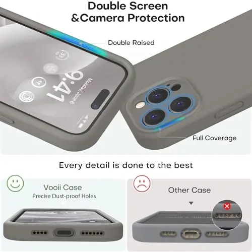 Vooii Compatible with iPhone 15 Pro Case, Upgrade Defender Liquid Silicone, [Enhanced Camera Protection] [Soft Anti-Scratch Microfiber Lining] Shockproof Phone Case iPhone 15 Pro - Natural Titanium - 3