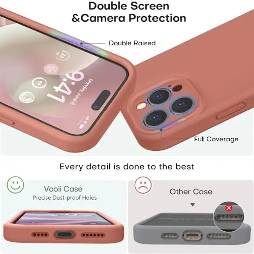 Vooii Compatible with iPhone 15 Pro Case, Upgrade Defender Liquid Silicone, [Camera Protection] [Soft Anti-Scratch Microfiber Lining] Shockproof Phone Case for iPhone 15 Pro 6.1 inch - Caramel - 3