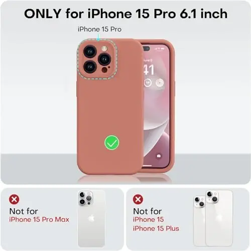 Vooii Compatible with iPhone 15 Pro Case, Upgrade Defender Liquid Silicone, [Camera Protection] [Soft Anti-Scratch Microfiber Lining] Shockproof Phone Case for iPhone 15 Pro 6.1 inch - Caramel - 5