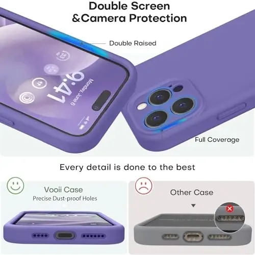 Vooii Compatible with iPhone 15 Pro Case, Upgrade Defender Liquid Silicone, [Enhanced Camera Protection] [Soft Anti-Scratch Microfiber Lining] Shockproof Phone Case iPhone 15 Pro 6.1 inch - Iris - 3