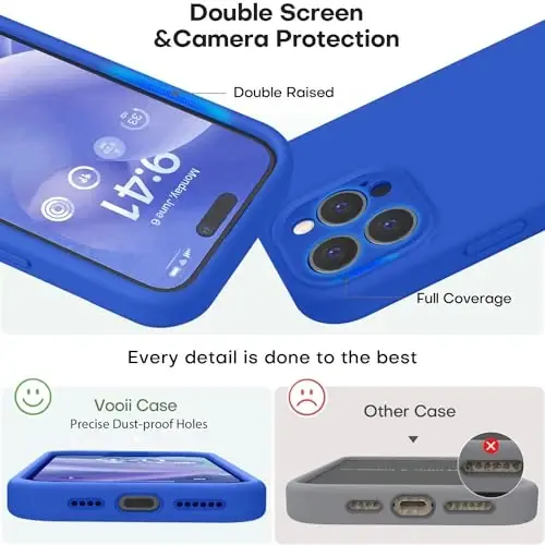 Vooii Compatible with iPhone 15 Pro Case, Upgrade Defender Liquid Silicone, [Enhanced Camera Protection] [Soft Anti-Scratch Microfiber Lining] Shockproof Phone Case iPhone 15 Pro 6.1 inch - Klein Blue - 3