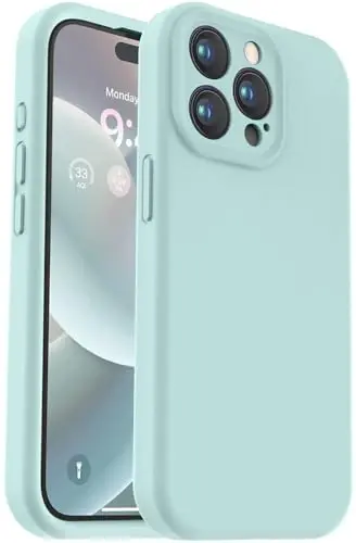 Vooii Compatible with iPhone 15 Pro Case, Upgrade Defender Liquid Silicone, [Enhanced Camera Protection] [Soft Anti-Scratch Microfiber Lining] Shockproof Phone Case iPhone 15 Pro 6.1 inch - Mint - 1